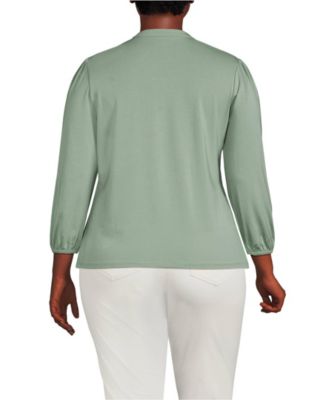Plus Size Lightweight Jersey Button Pintuck Top