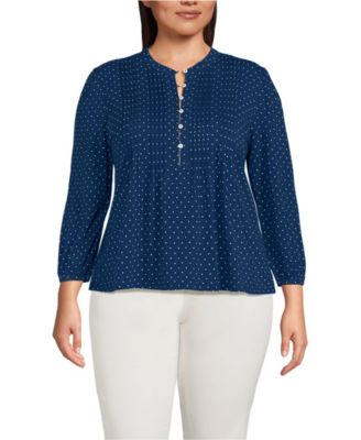 Plus Size Lightweight Jersey Button Pintuck Top