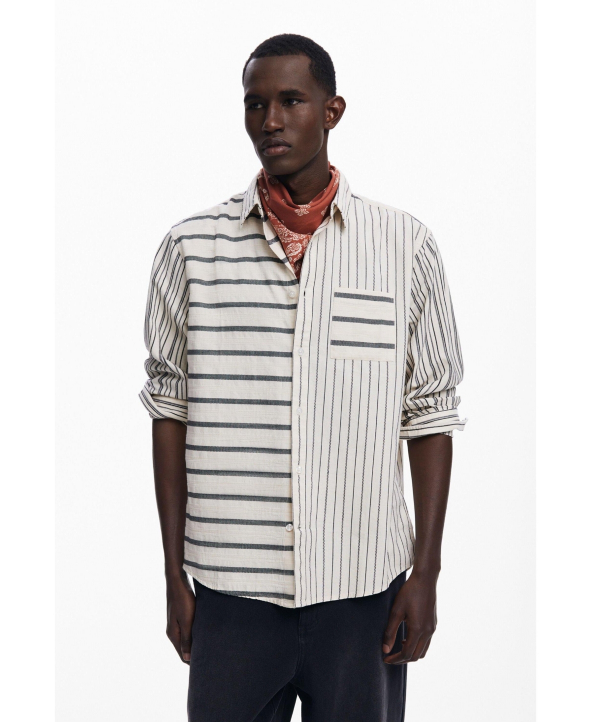 Men's Asymmetric striped shirt - Light beige