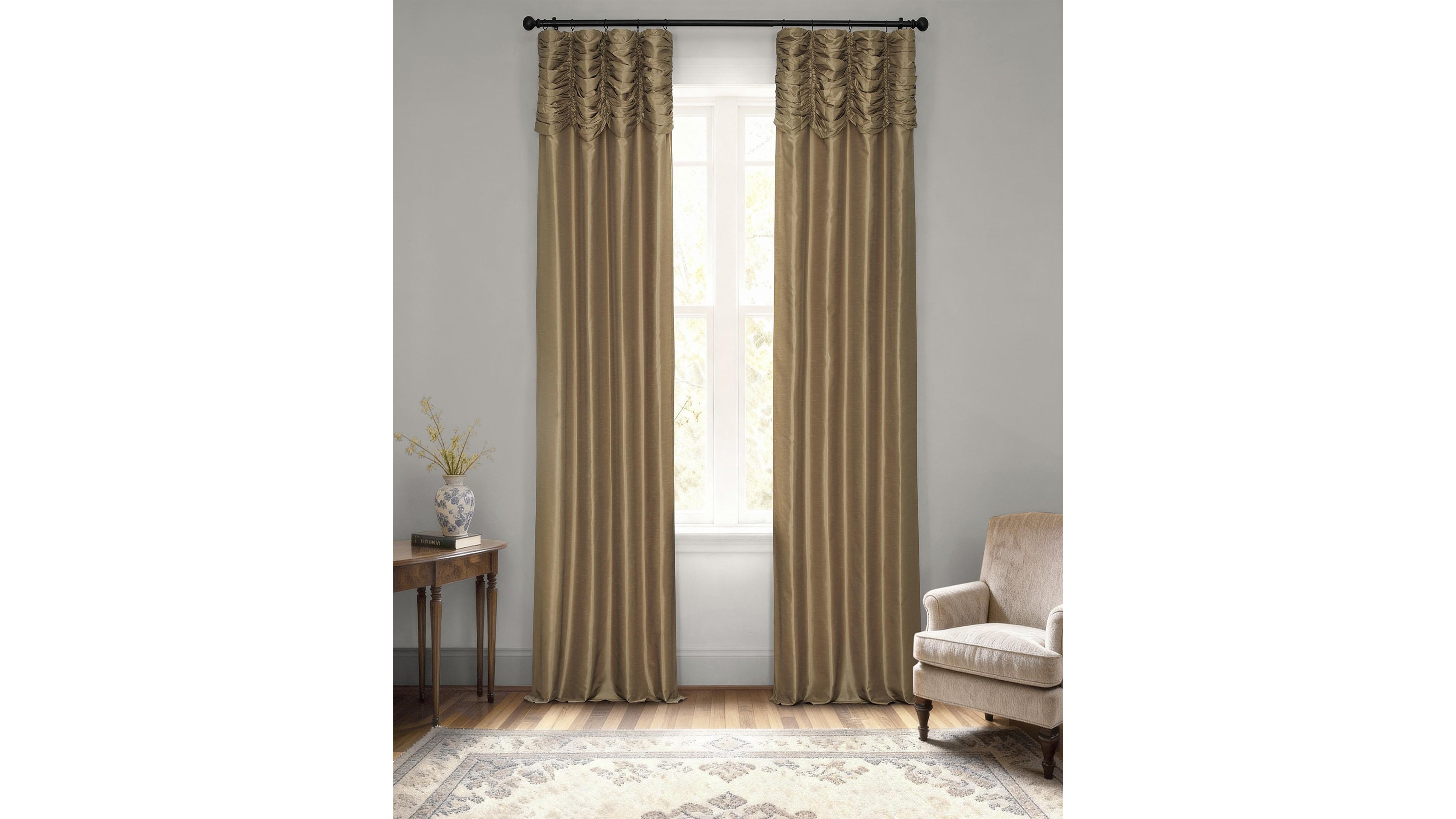 Half Price Drapes Flax Gold Ruched Vintage Textured Faux Dupioni Silk Curtain