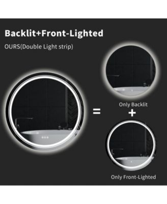 24" Round Shape Led Bathroom Mirror Anti-Fog Wall Mounted Backlit Vanity Mirror