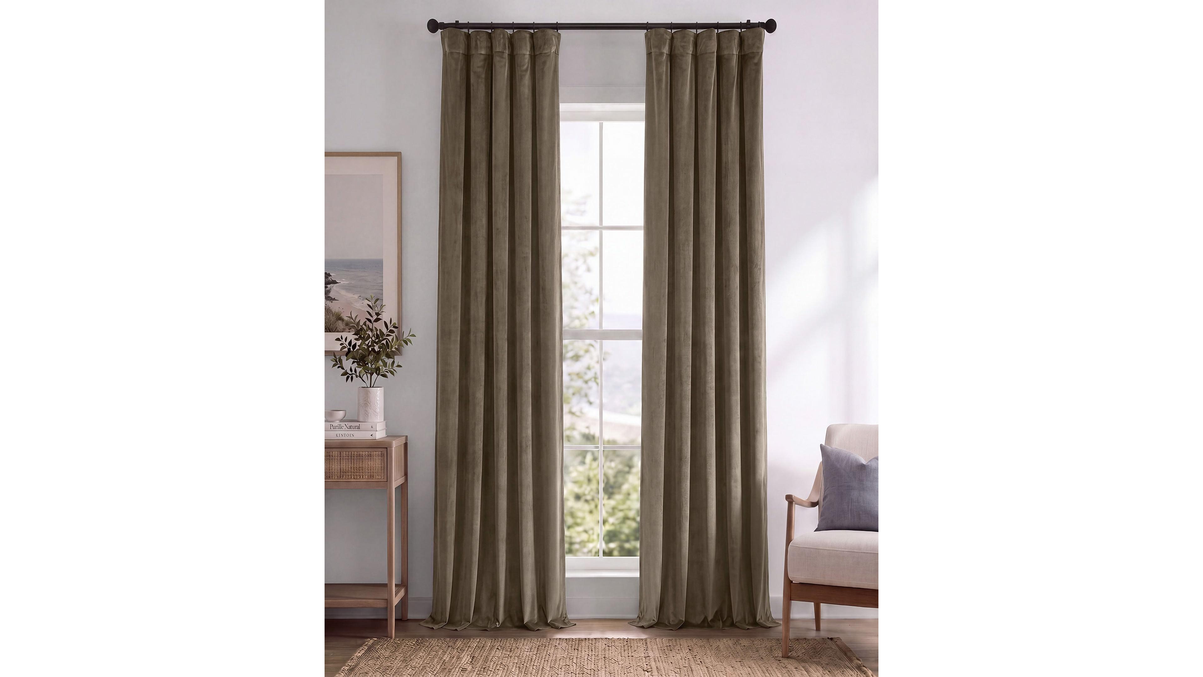 Half Price Drapes Denver Taupe Signature Velvet Blackout Curtain