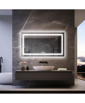 39.37 x 23.62 In Rectangle LED Lighted Bathroom Mirror Bluetooth Speaker Dimming Vanity Mirror