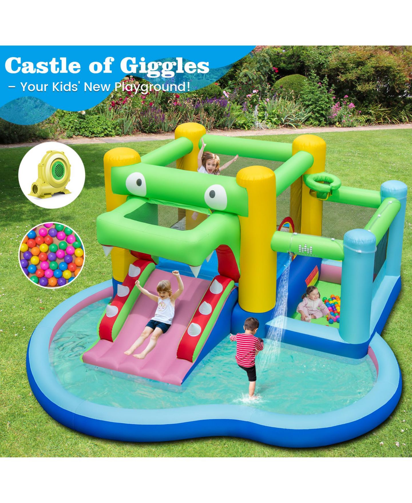 Детская игрушка Slickblue Inflatable Water Slide and Splash Pool Bounce House, Up to 2 Players, от 3 лет, цвет: Разноцветный — фото 7