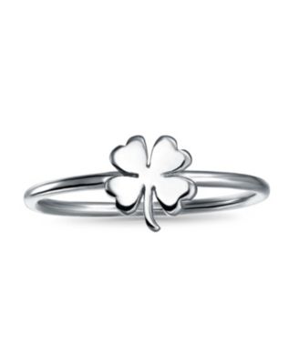 Minimalist Gold Plated .925 Sterling Silver Irish Shamrock Four Leaf Clover Midi Knuckle 1MM Band Stackable Ring