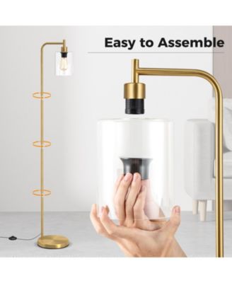 Modern Floor Lamp with Hanging Glass Shade and Foot Switch for Living Room