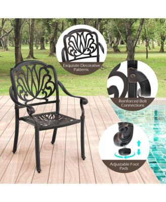 2 Pieces Cast Aluminum Chairs Set of 2 Stackable Patio Dining Chairs w/ Armrests