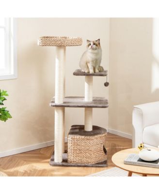 52'' Cattail Cat Tower w/ Sisal Scratching Posts Perch Dangling Ball Cat Tree
