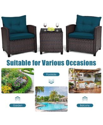 Set of 3 Rattan Furniture Set Patio Cushioned Conversation Set Sofa