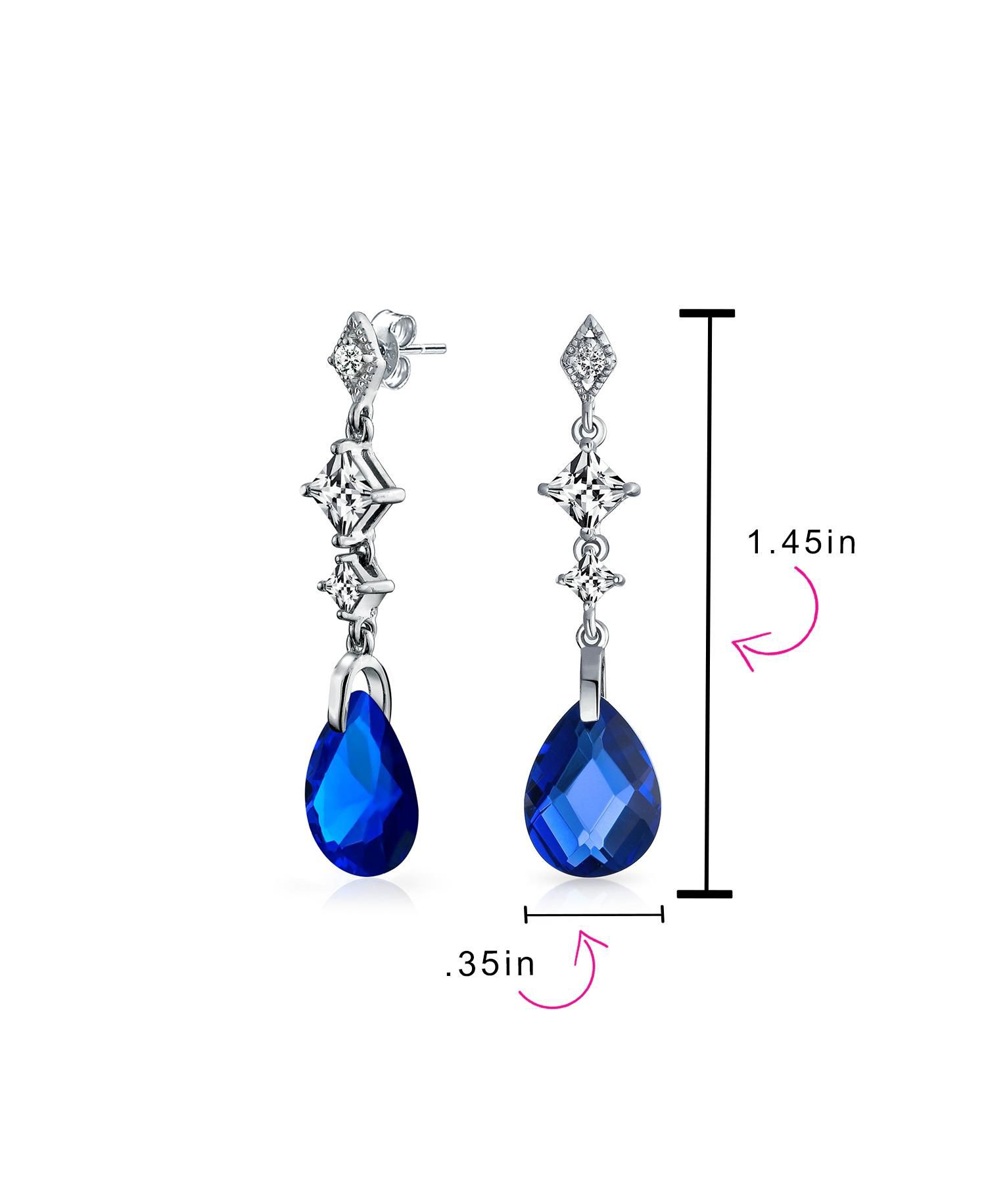 Briolette Faceted Blue CZ Teardrop Chandelier Earrings .925 Sterling Silver
