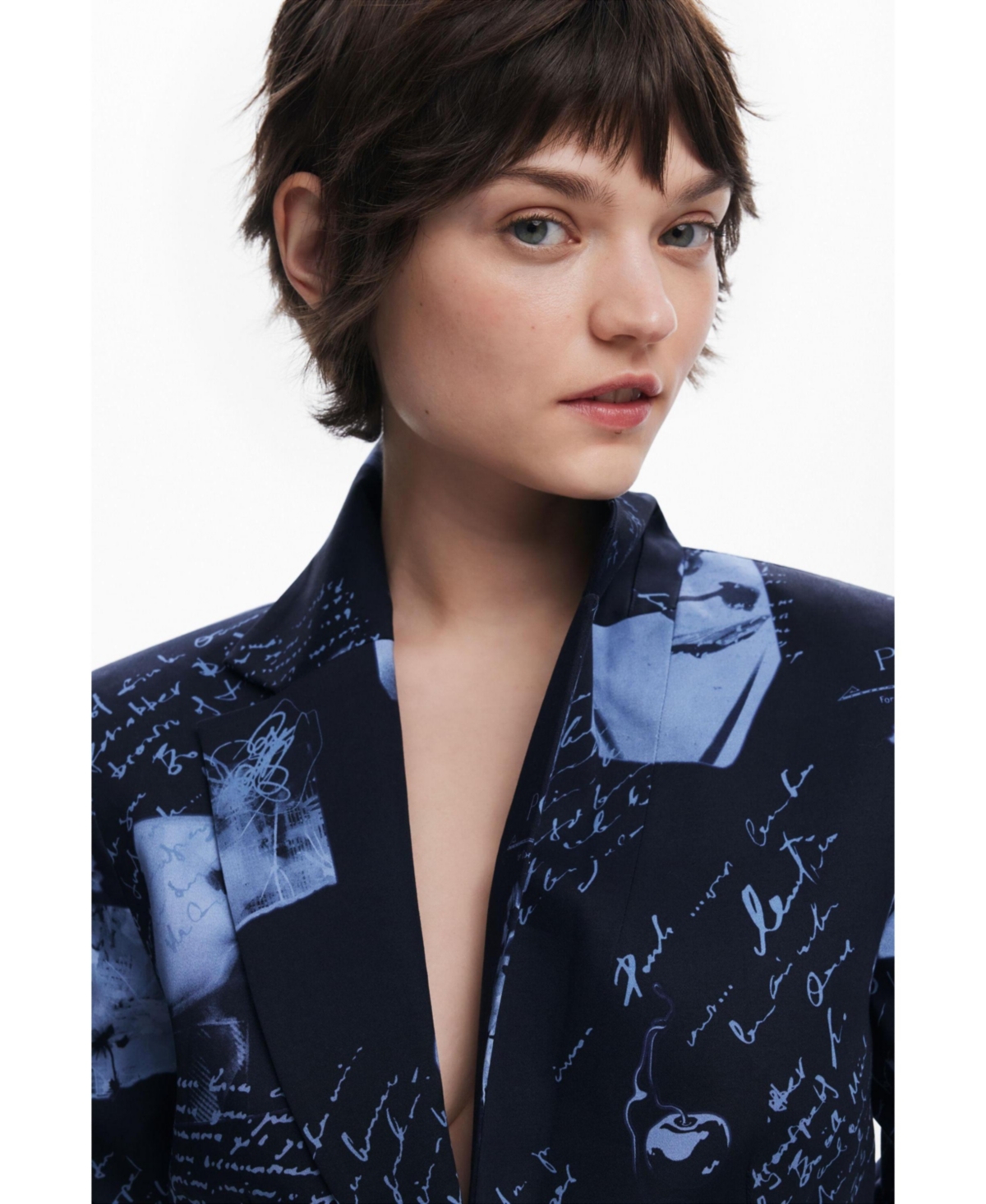 Desigual Collage Print Blazer In Dark Blue