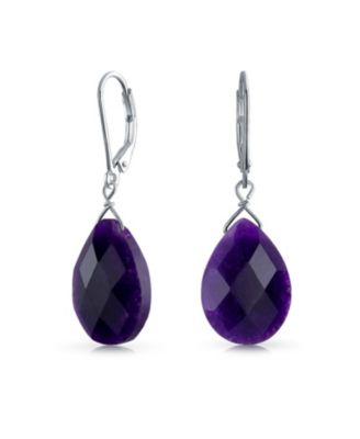 Classic Briolette Lapis Lazuli & Amethyst Teardrop Dangle Earrings in Sterling Silver