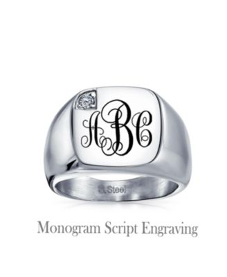 Large Cubic Zirconia CZ Accent Statement Square Signet Ring Silver Tone Stainless Steel