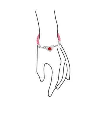 Pink Braided Leather Medical ID Bracelet with Stainless Steel Clasp