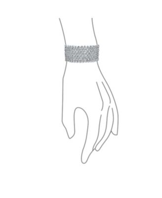 Wide Pink Rose Gold Plated White Crystal Encrusted Statement Stretch Bracelet