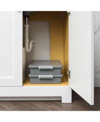 USA 6 Qt. Plastic Storage Bins with Lids, 2 Pack, Flat Storage Container, Secure Latches, Stackable, Gray