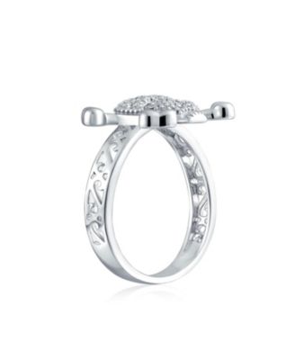 Cocktail Statement Ring: CZ Pirate Skull Crossbones for Punk Goth in Sterling Silver