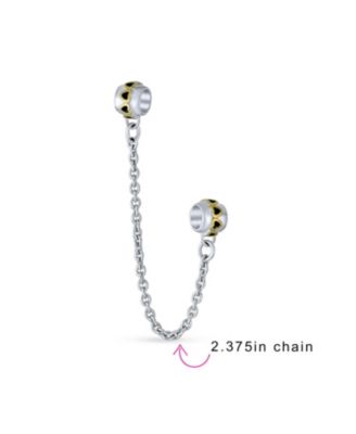 Two Tone Love Hearts Safety Chain Spacer Stopper Charm Bead Gold Plated Silver