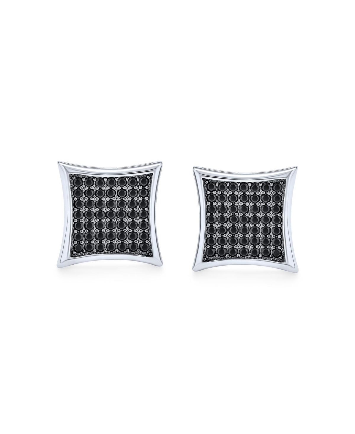 Bling Jewelry Black Square Kite Shaped Cz Micro Pave Cubic Zirconia Stud Earrings .925 Silver Screw back 7-12MM
