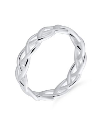 Silver Ring: Open Braided Band Wheat Weave Woven Wire Rope Cable Eternity Sterling