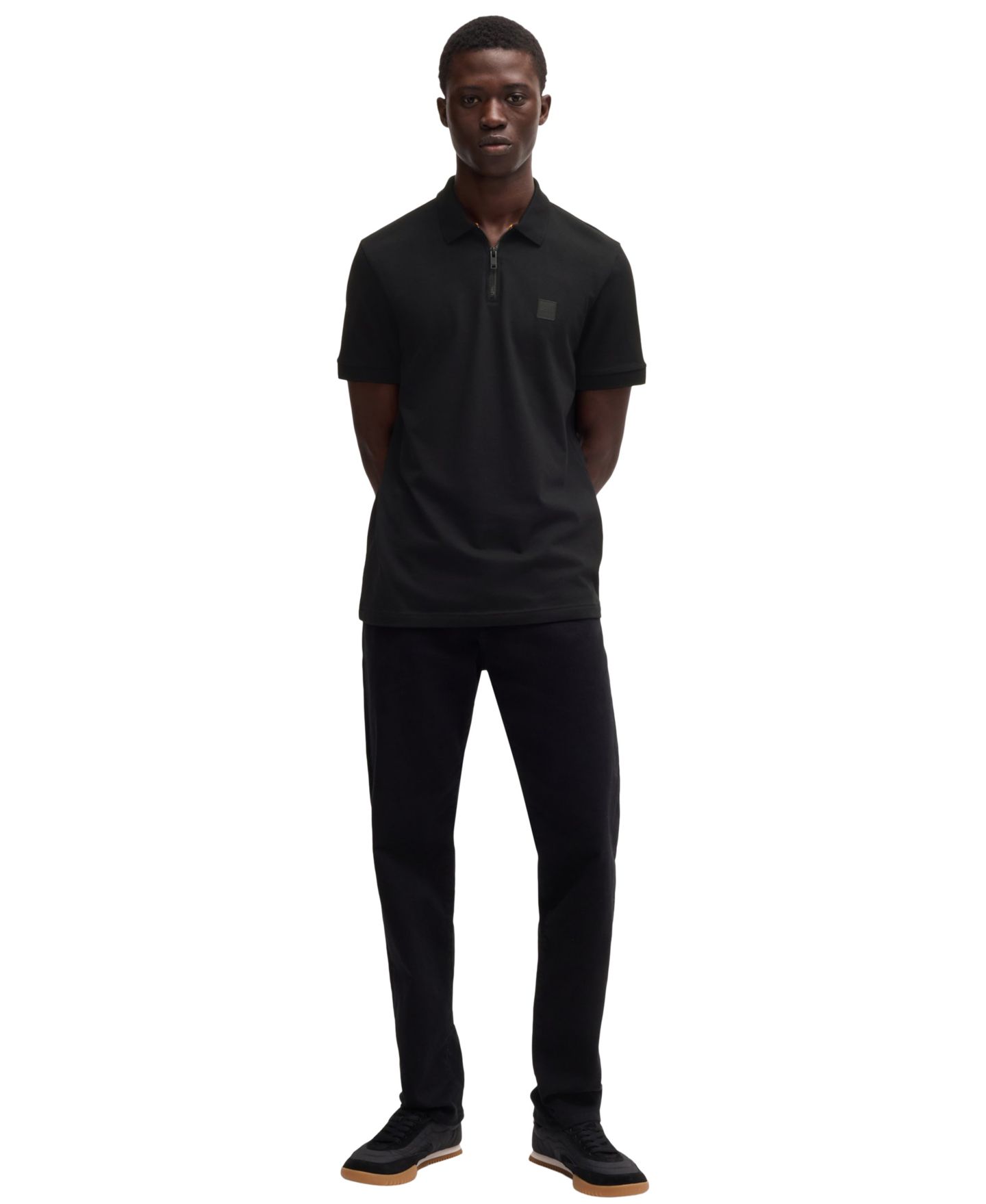 Мужское поло Hugo Boss Stretch-Cotton Slim-Fit Polo Shirt, цвет: Чёрный — фото 2