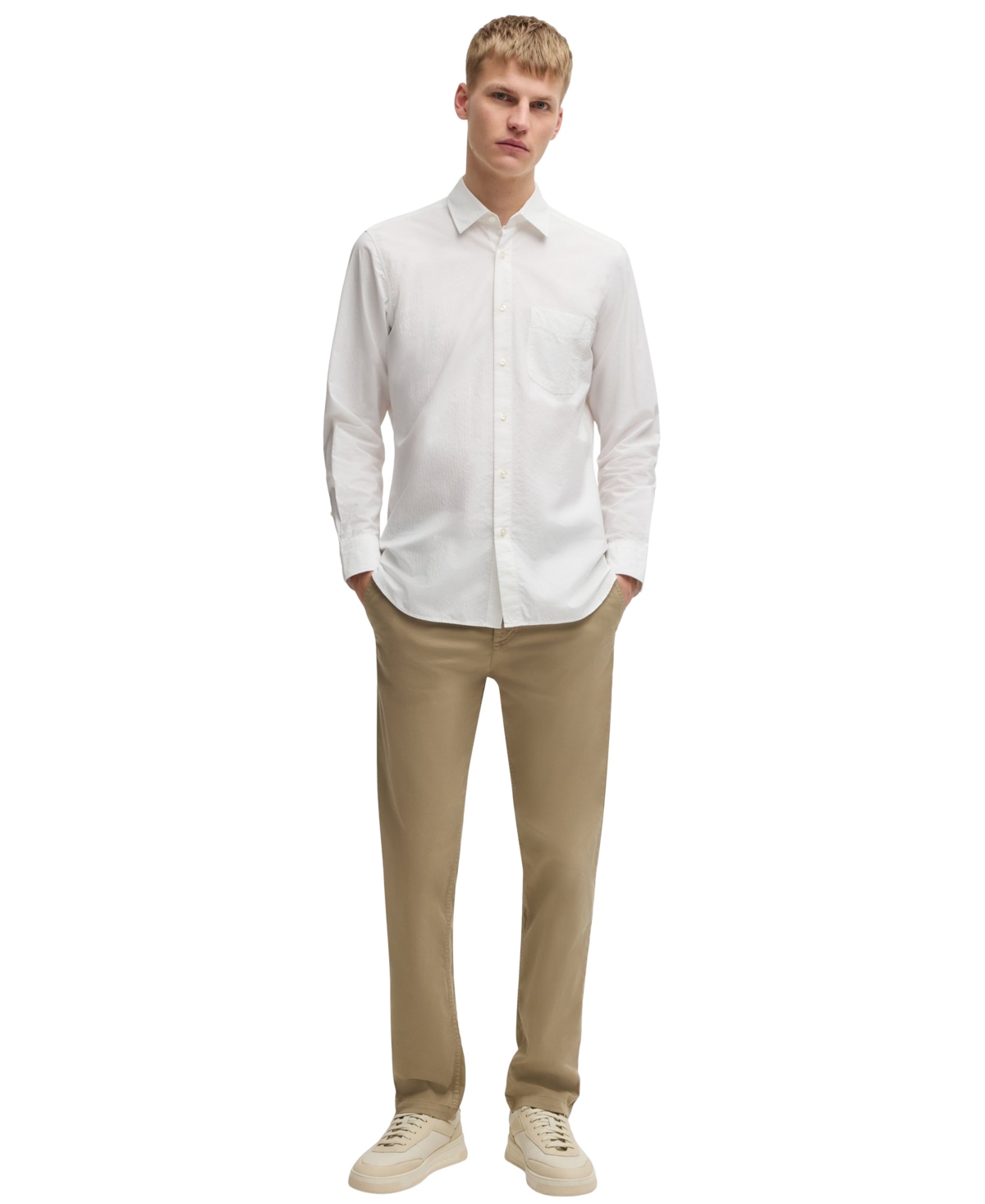 Hugo Boss Boss By  Men's Cotton Dobby Regular-fit Shirt In Gold