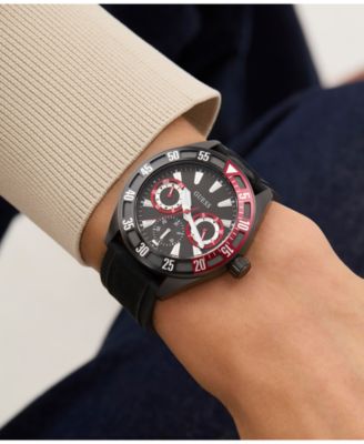 Men's Multifunction Black Silicone Watch, 44mm