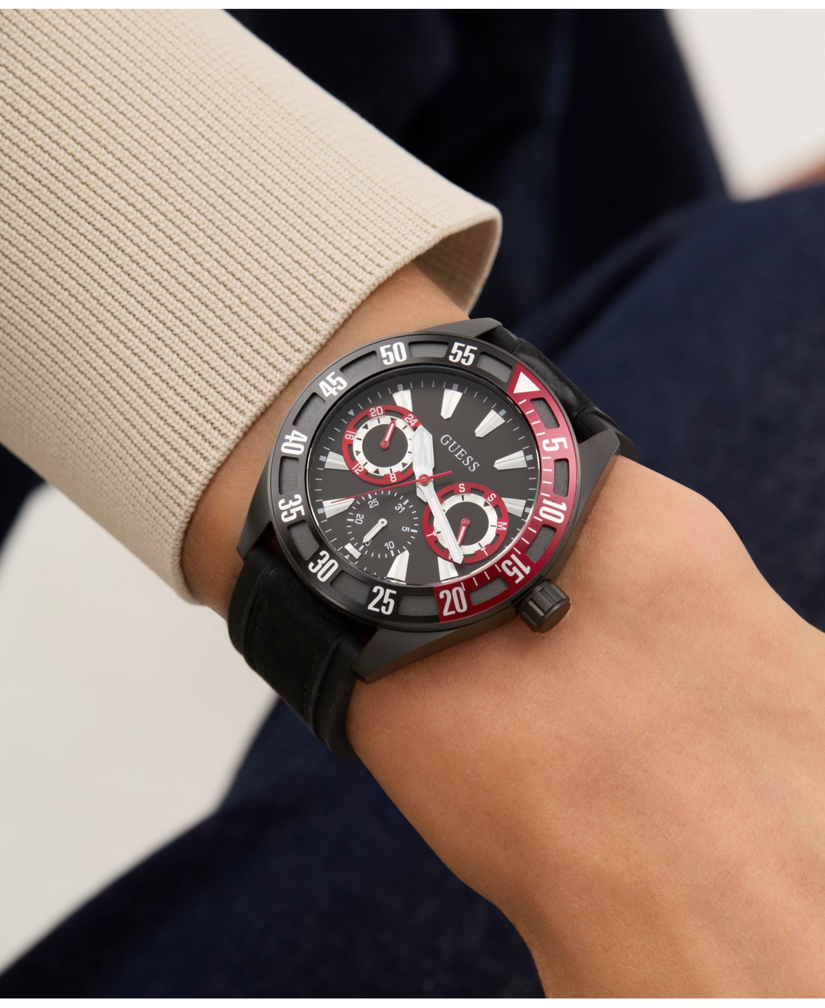 Guess Men's Multifunction Black Silicone Watch, 44mm In Black