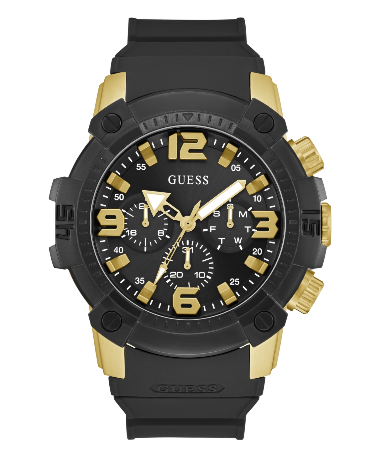 Men's Multifunction Black Silicone Watch, 52mm - Black