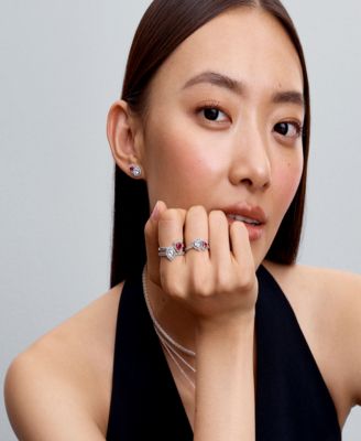 Sterling Silver Halo Hearts Ring
