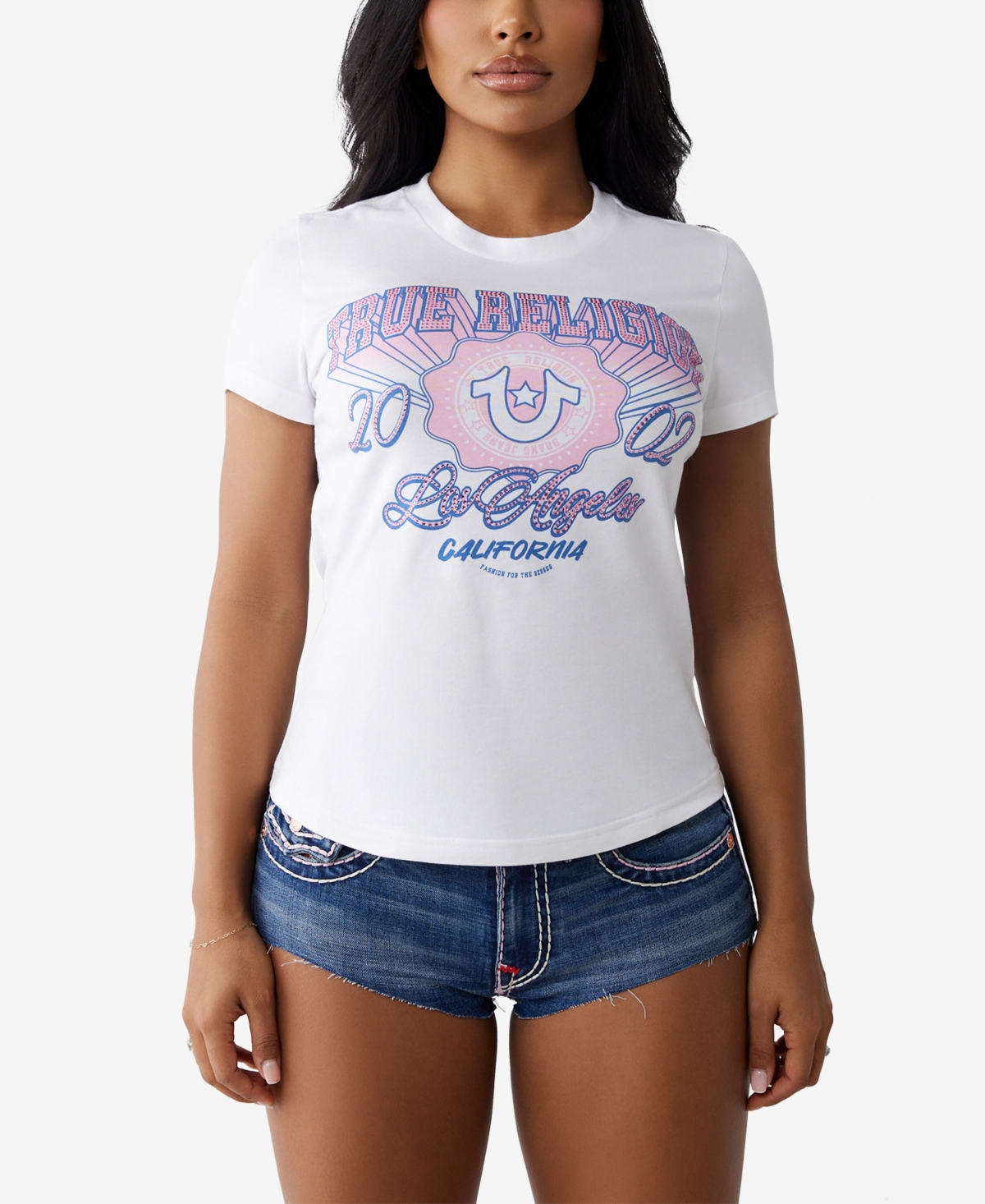 TRUE RELIGION WOMEN'S CRYSTAL TR CREW NECK T-SHIRT 