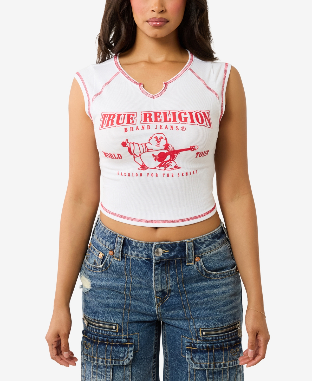 TRUE RELIGION WOMEN'S LOGO RIB NOTCHED BABY T-SHIRT 