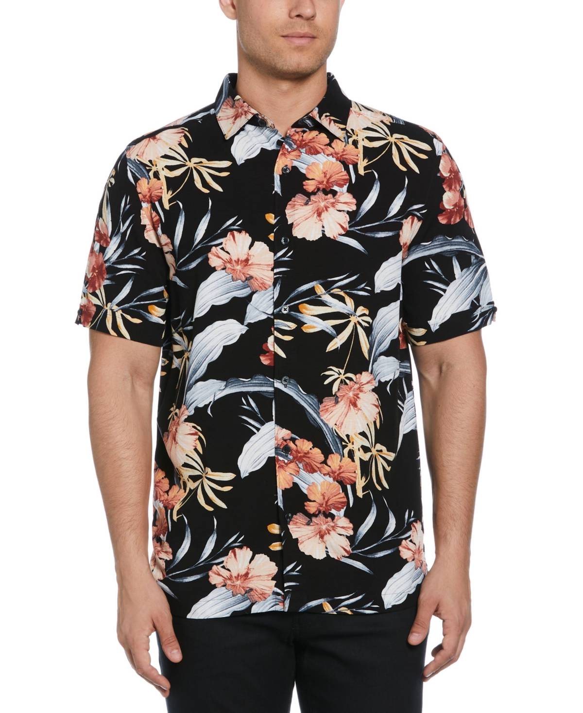 Cubavera Men's Short Sleeve Tropical Floral Print Button-front Shirt