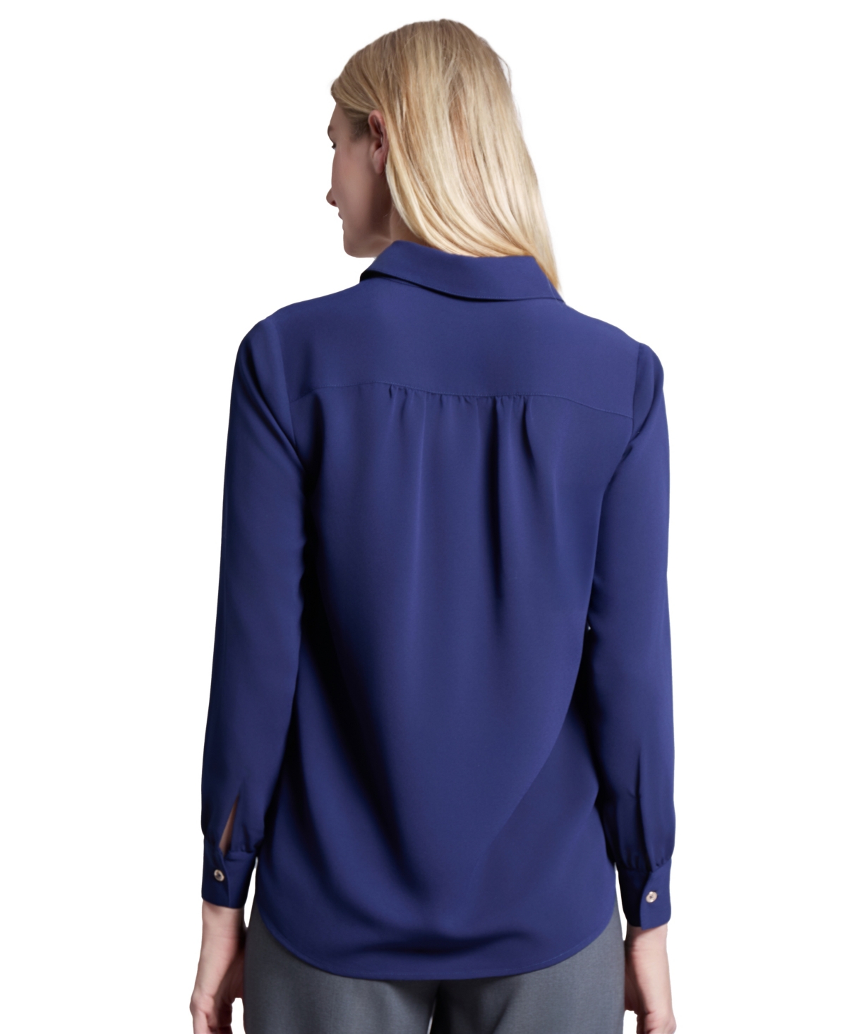 Jones New York Long Sleeve Shirttail Side Button Popover Tunic In Pacific Navy