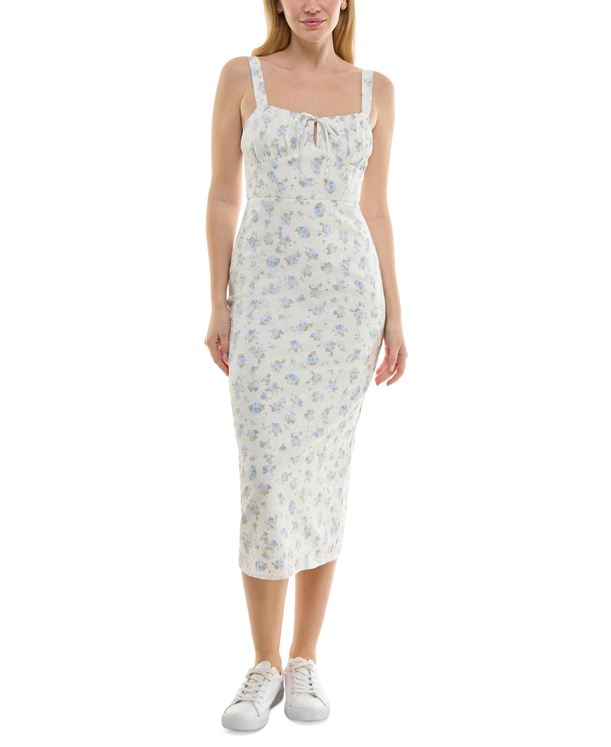 Juniors' Emma Textured Midi Dress - Blue/ivory