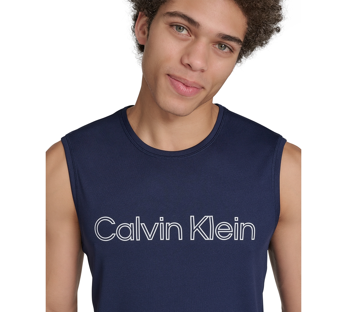 Calvin Klein Men's Logo Sleeveless Swim Rash Guard In Navy
