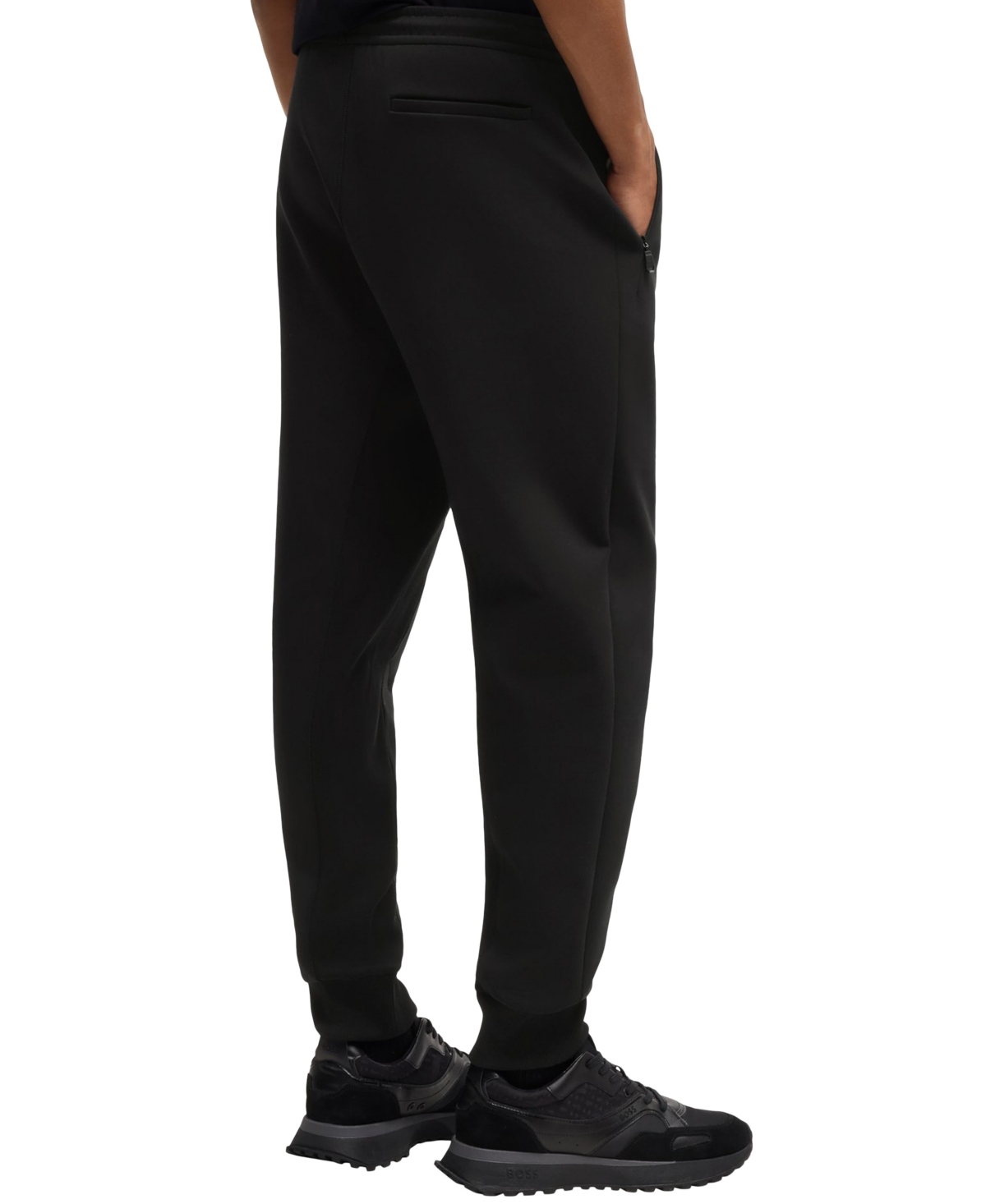 Hugo Boss Waffle Cotton-blend Pajama Bottoms With Logo Embroidery In Black