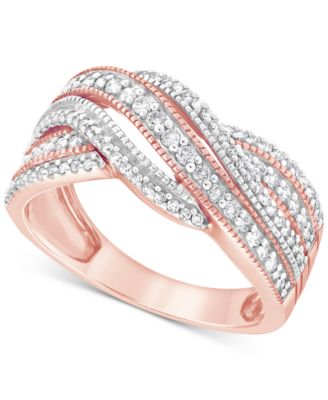Macy's - Diamond Multirow Crossover Statement Ring (1/2 ct. t.w.) in 10k Rose Gold