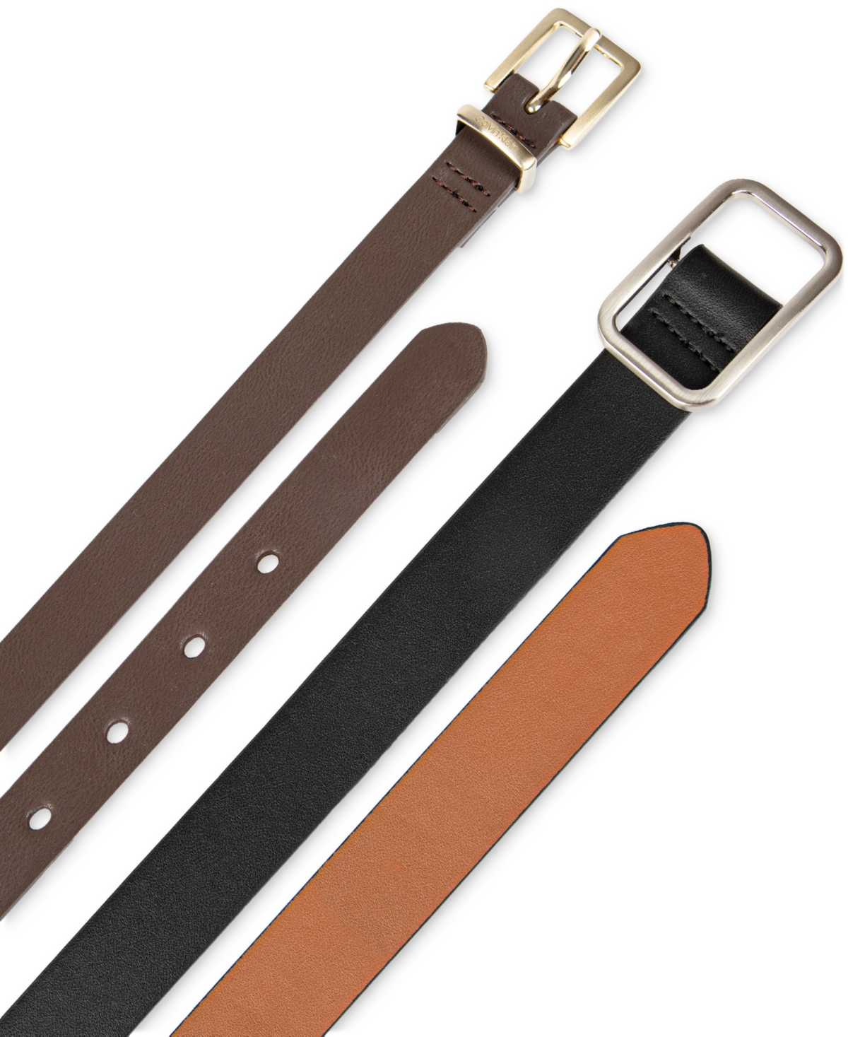 Calvin Klein 2-pc. Skinny Belt Set In Black,brown