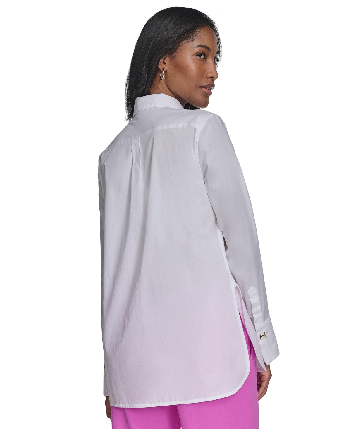 HALSTON WOMEN'S COTTON BUTTON-FRONT LONG-SLEEVE SHIRT 