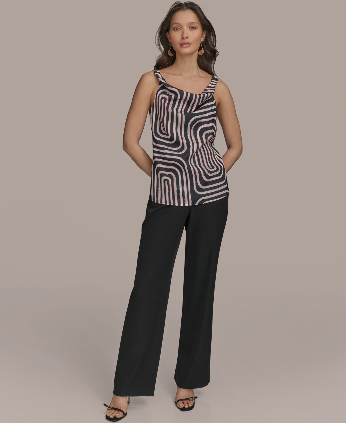 Donna Karan Women's Cowlneck Camisole Top, Regular & Petite Sizes In Black,aprct Multi