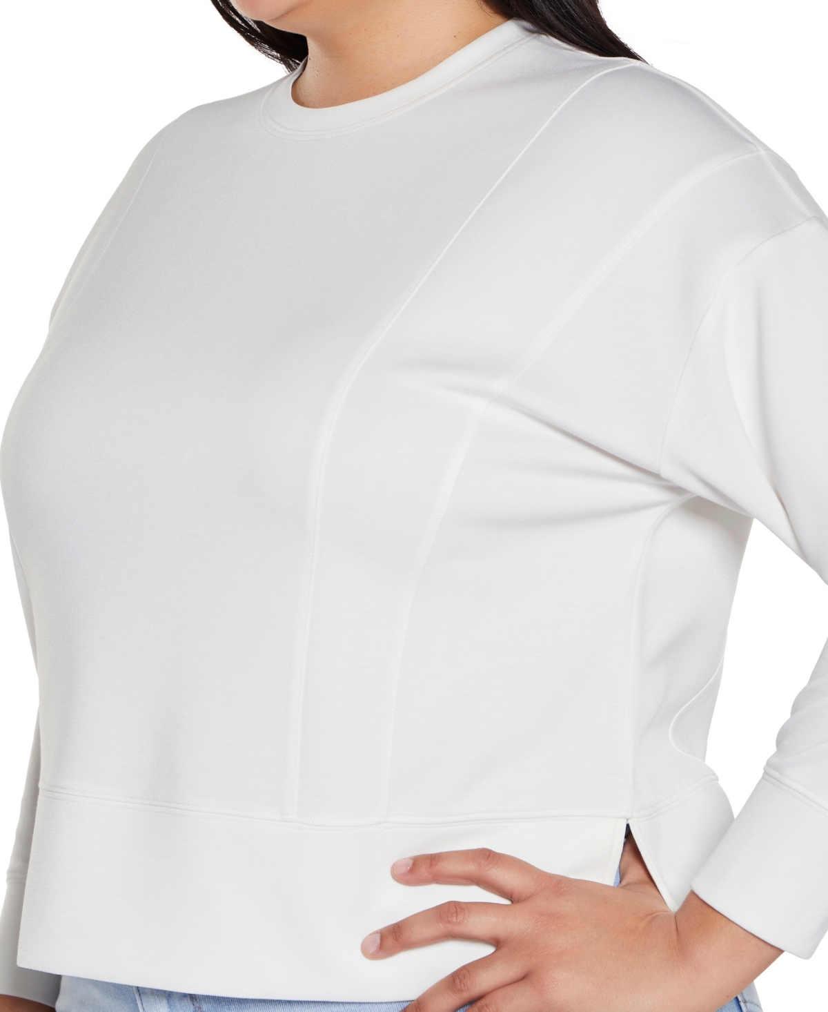 BELLDINI PLUS SIZE SCUBA KNIT DROP-SHOULDER TOP 