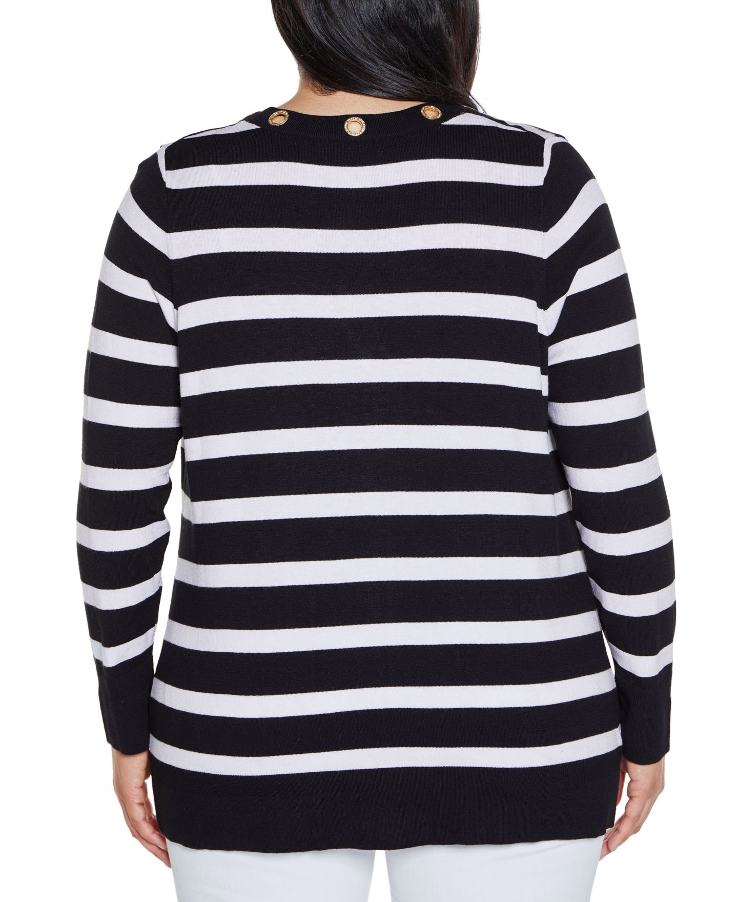 Женский кардиган Belldini Plus Size Black Label Rhinestone Grommet Striped Open-Front Cardigan, цвет: Чёрный комбинированный — фото 2