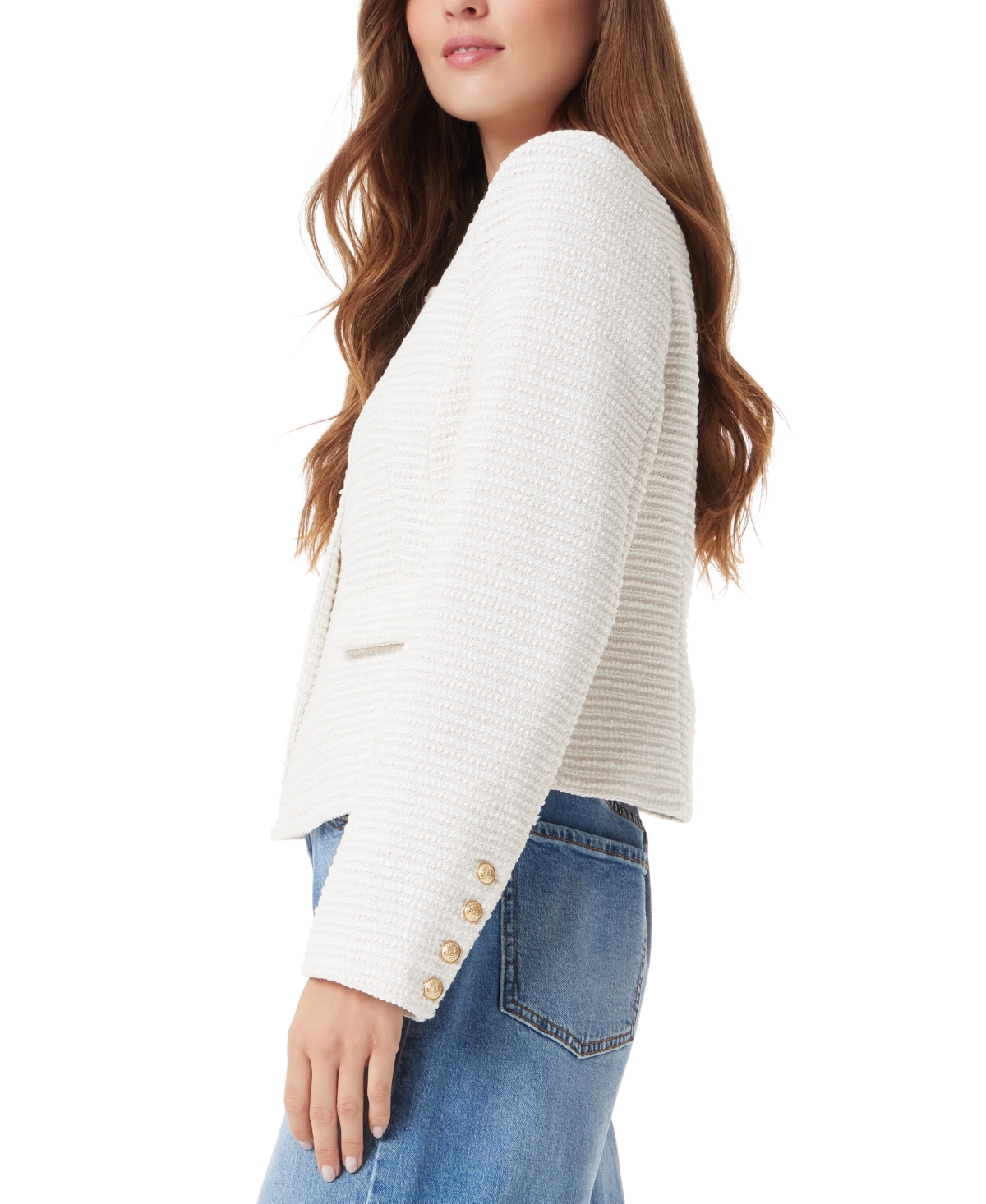 Shop Sam Edelman Women's Olive Collarless Boucle Jacket In Gardenia