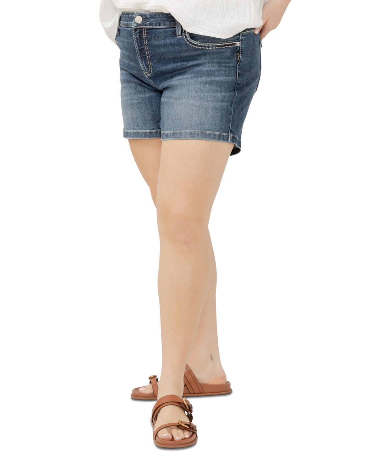SILVER JEANS CO. PLUS SIZE ELYSE MID-RISE COMFORT-FIT DENIM SHORTS 