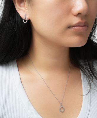 2-Pc. Set Diamond Oval Pendant Necklace & Matching Drop Earrings (1/6 ct. t.w.) in Sterling Silver, Exclusively at Macy's