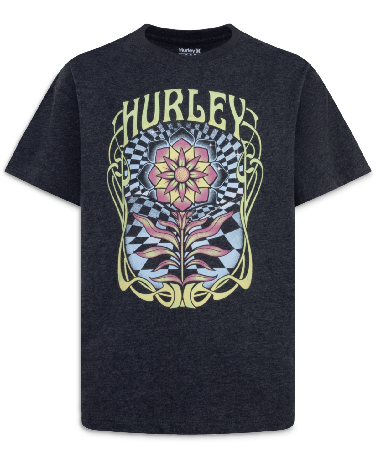 Shop Hurley Big Girls Cosmic Bloom Oversized Graphic T-shirt In Black Heather