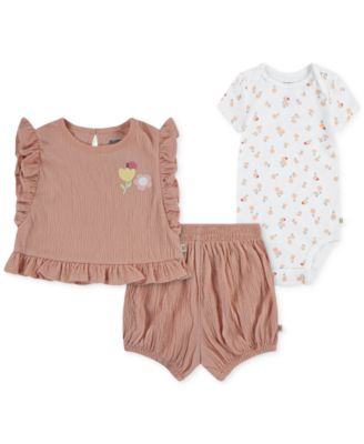 Baby Girls Bodysuit, Top & Shorts, 3 Piece Set
