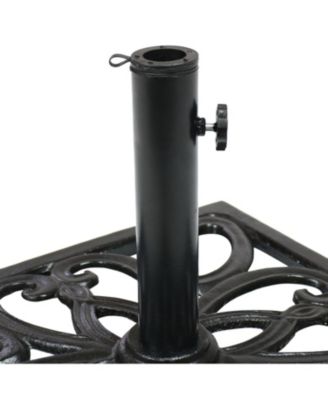 Outdoor Heavy-Duty Cast Iron Decorative Imperial Geometric Design Square Patio Umbrella Base - 16" - Black
