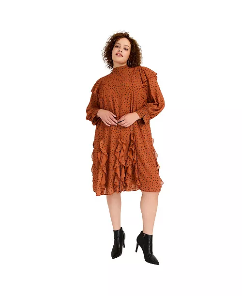 women's plus size ruffled chiffon mockneck dress